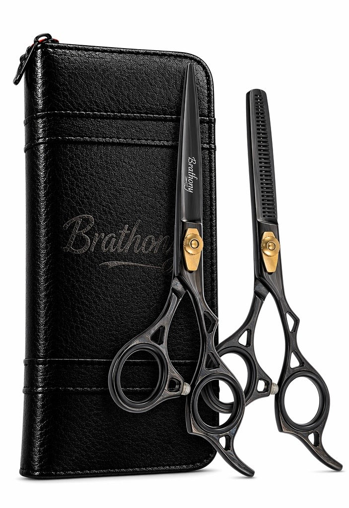 Professional Barber Scissors Set 6.5” Japanese Steel Hair Cutting Thinning Black