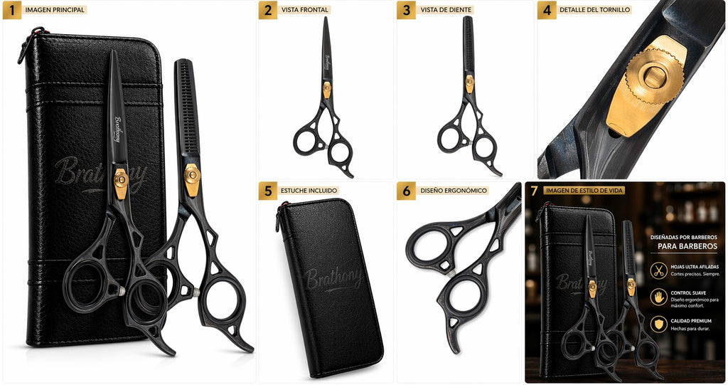 Professional Barber Scissors Set 6.5” Japanese Steel Hair Cutting Thinning Black