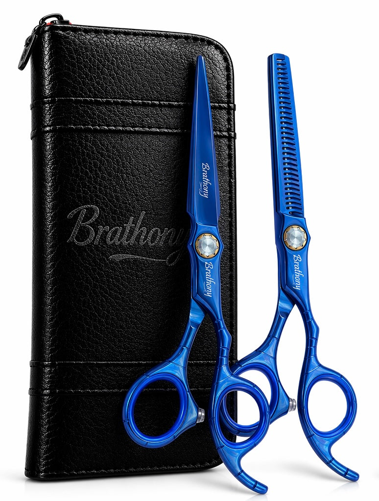 Professional Barber Scissors Set 7.5” Japanese Steel Hair Cutting Thinning Blue